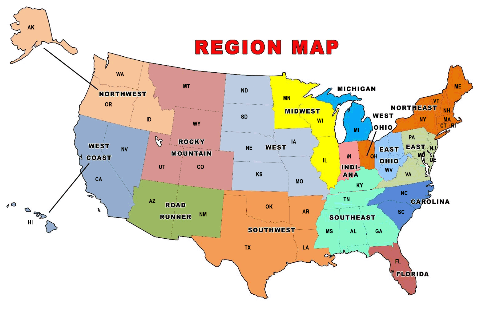 Map of the NCCC regions
